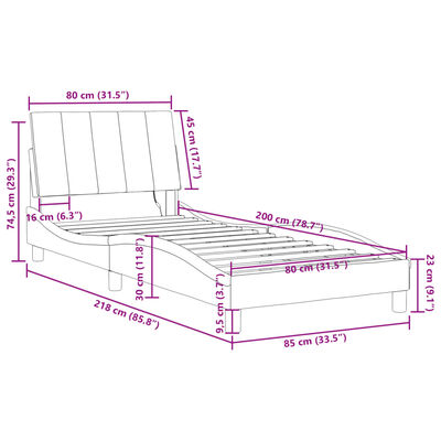 vidaXL Bettgestell mit LED-Leuchten Schwarz 80x200 cm Samt