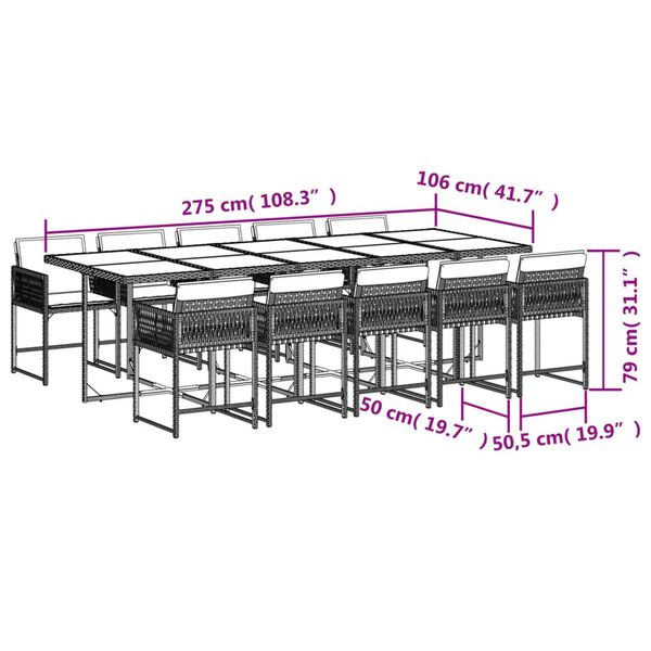 vidaXL 11-tlg. Garten-Essgruppe mit Kissen Beige Poly Rattan
