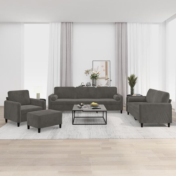 vidaXL 4-tlg. Sofagarnitur mit Kissen Dunkelgrau Samt
