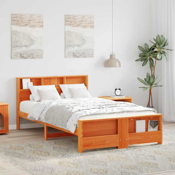 vidaXL Bettrahmen mit Kopfteil Wachsbraun 120 x 200 cm Holzwerkstoff