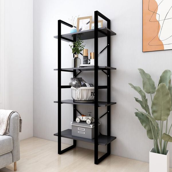 vidaXL B&uuml;cherregal 4 F&auml;cher Grau 60x30x140 cm Holzwerkstoff