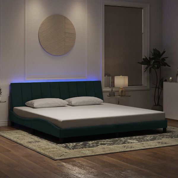 vidaXL Bettgestell mit LED ohne Matratze "Hanko" Dunkelgr&uuml;n 200x200 cm Samt