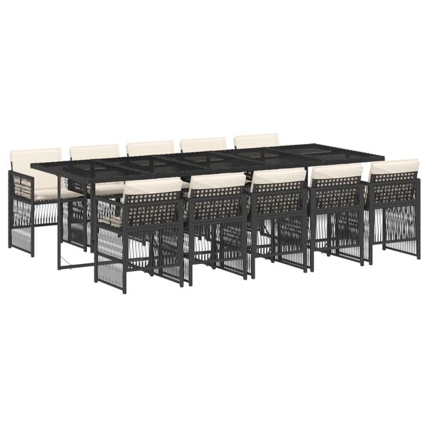 vidaXL 11-tlg. Garten-Essgruppe mit Kissen Schwarz Poly Rattan