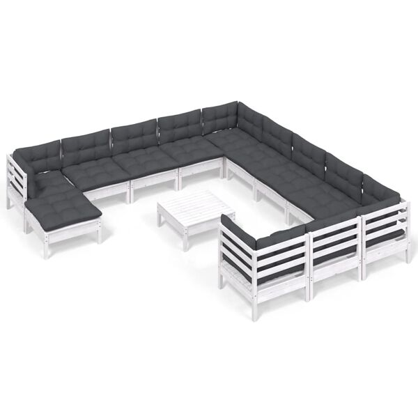 vidaXL 13-tlg. Garten-Lounge-Set mit Kissen Wei&szlig; Kiefernholz