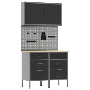vidaXL Werkbank mit Speicher 5 stk. Schwarz Ingenieure Holz und Stahl