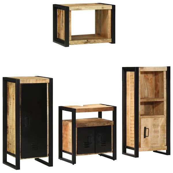 vidaXL Badezimmerm&ouml;bel Set mit Regal 4 pcs Braun Massivholz Mango