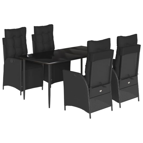 vidaXL 5-tlg. Garten-Essgruppe mit Kissen Schwarz Poly Rattan