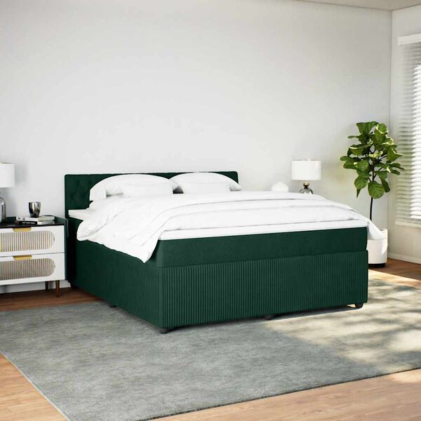 vidaXL Boxspringbett mit Matratze Dunkelgr&uuml;n 180x200 cm Samt