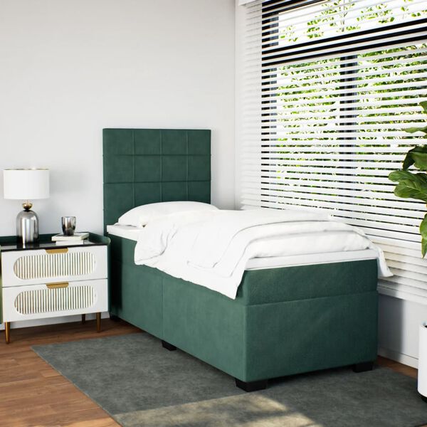 vidaXL Boxspringbett mit Matratze Dunkelgr&uuml;n 90x200 cm Samt