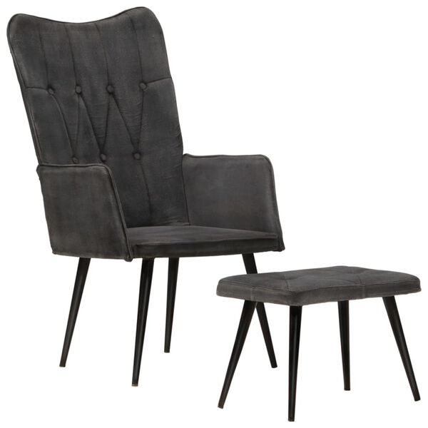 vidaXL Ohrensessel mit Hocker Schwarz Vintage Canvas