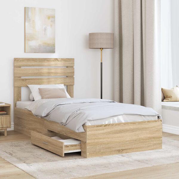 vidaXL Bettrahmen Sonoma Eiche und Silber 75 x 190 cm Holzwerkstoff