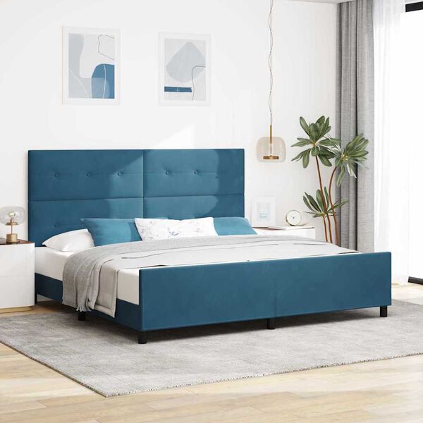 vidaXL Boxspringbett mit Kopfteil Dunkelblau 200 x 200 cm Samt