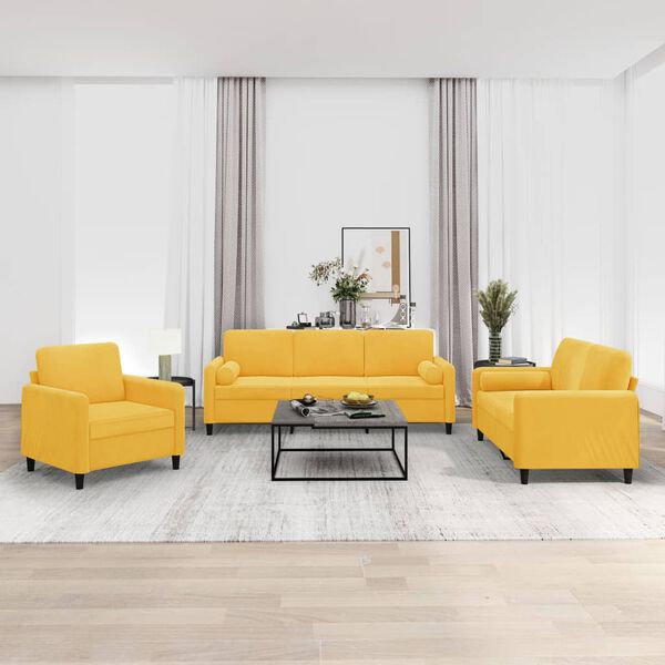 vidaXL 3-tlg. Sofagarnitur mit Kissen Gelb Samt