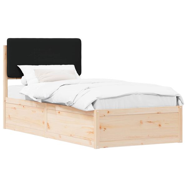 vidaXL Bettgestell mit gepolstertem Kopfteil Schwarz 75 x 190 cm