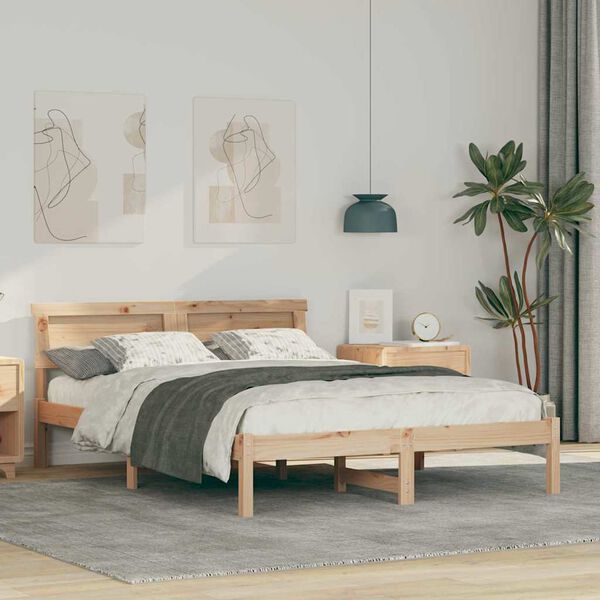 vidaXL Bettrahmen mit Kopfteil Braun 140 x 190 cm Massives Kiefernholz