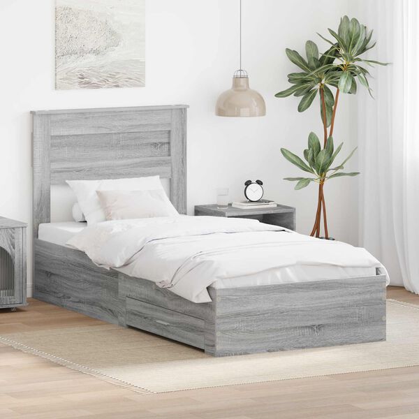 vidaXL Bettrahmen mit Kopfteil Graues Sonoma 90 x 190 cm Holzwerkstoff