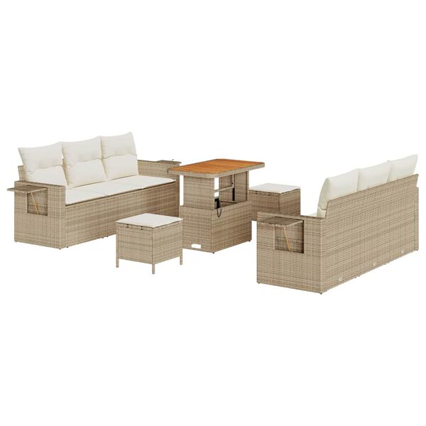 vidaXL Gartensofa-set mit Kissen 9 pcs Beige Poly-Rattan