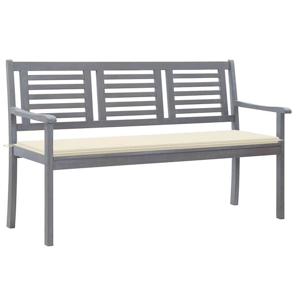vidaXL 3-Sitzer-Gartenbank mit Auflage 150 cm Grau Eukalyptusholz