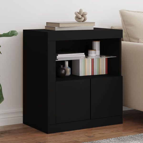 vidaXL Sideboard mit LED-Leuchten Schwarz 60,5x37x67 cm