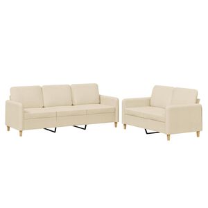 vidaXL 2-tlg. Sofagarnitur mit Kissen Creme Stoff