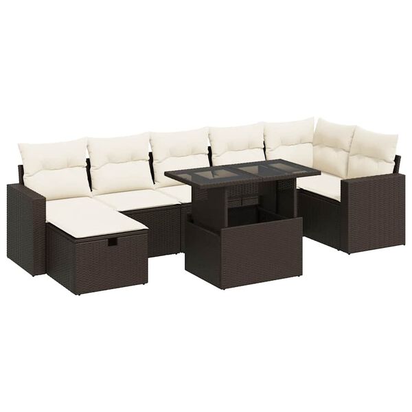 vidaXL 8-tlg. Garten-Sofagarnitur mit Kissen Braun Poly Rattan
