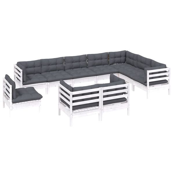 vidaXL 10-tlg. Garten-Lounge-Set mit Kissen Wei&szlig; Kiefer Massivholz