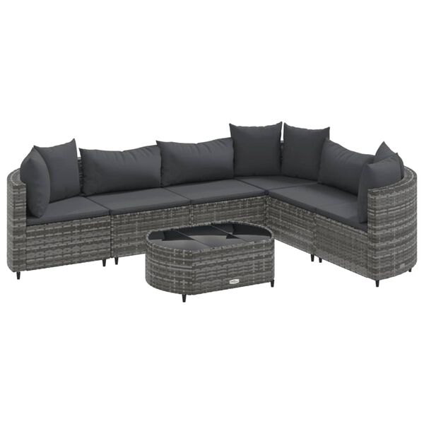 vidaXL 7-tlg. Garten-Sofagarnitur mit Kissen Grau Poly Rattan