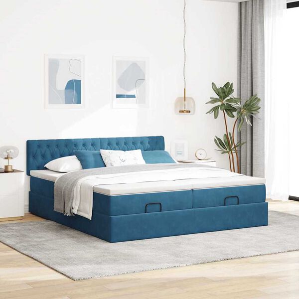 vidaXL Ottoman-Bett mit Matratzen Dunkelblau 200x200 cm Samt