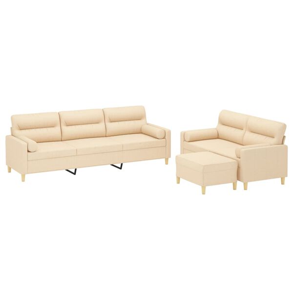 vidaXL 3-tlg. Sofagarnitur mit Kissen Creme Stoff