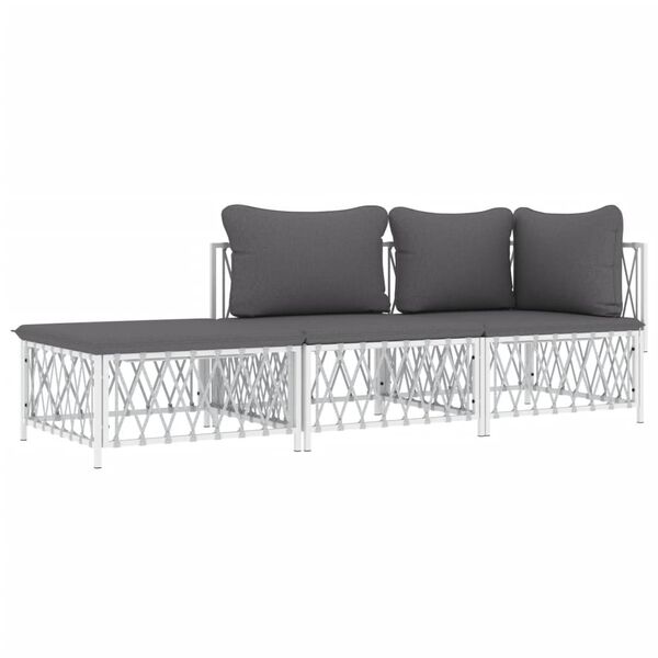 vidaXL 3-tlg. Garten-Lounge-Set mit Kissen Wei&szlig; Stahl