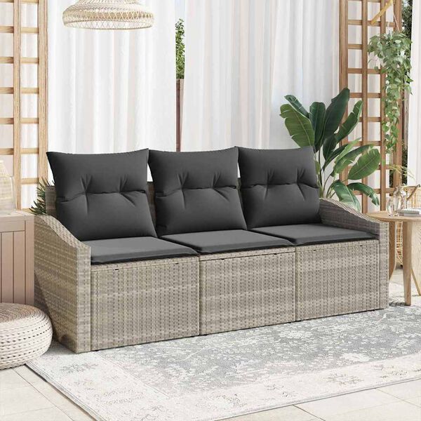 vidaXL Sofa Set mit Kissen 3 pcs Hellgrau Poly-Rattan