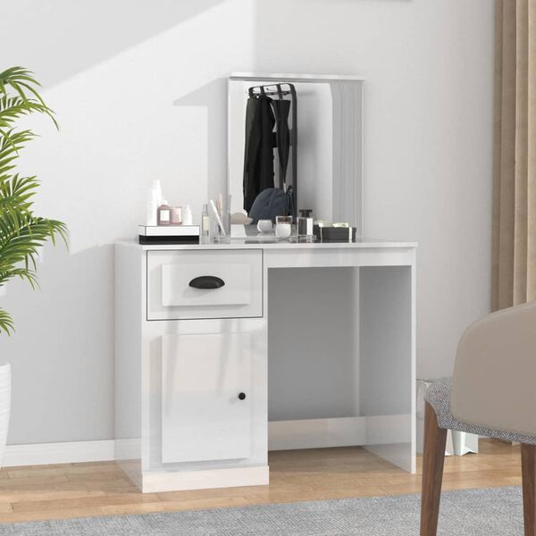 vidaXL Schminktisch mit Spiegel Hochglanz-Wei&szlig; 90x50x132,5 cm