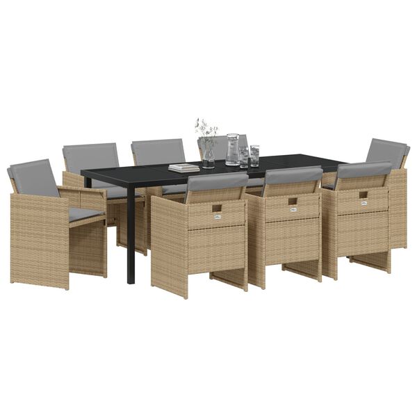 vidaXL Garten Essgruppe mit Kissen 9 pcs Beige Poly-Rattan