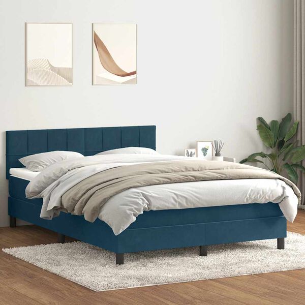 vidaXL Boxspringbett mit Matratze Dunkelblau 160x220 cm Samt