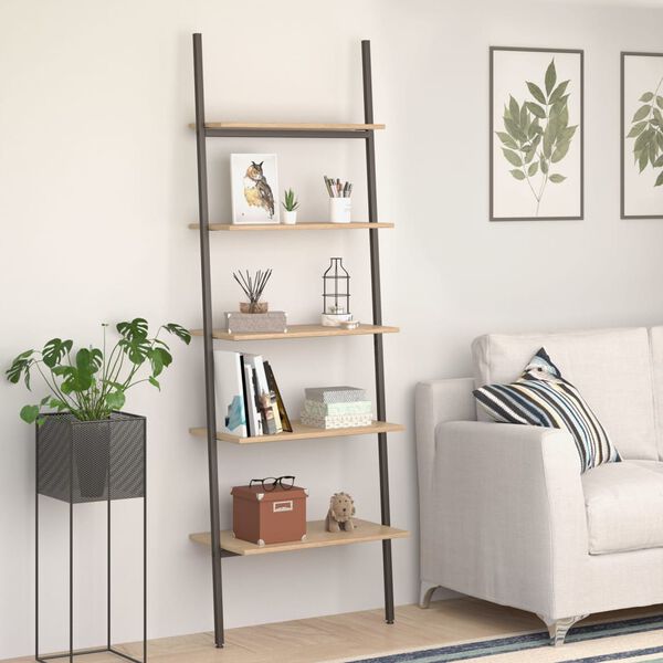 vidaXL Leiterregal mit 5 B&ouml;den Hellbraun und Schwarz 64x34x185,5 cm