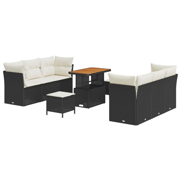 vidaXL Gartensofa-set mit Kissen 9 pcs Schwarz Poly-Rattan
