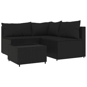 vidaXL 4-tlg. Garten-Lounge-Set mit Kissen Schwarz Poly Rattan