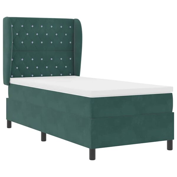 vidaXL Boxspringbett mit Matratze Dunkelgr&uuml;n 190 x 90 cm Polyester