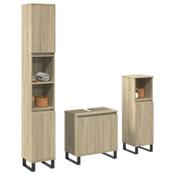 vidaXL 3-tlg. Badm&ouml;bel-Set Sonoma-Eiche Holzwerkstoff