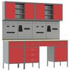 vidaXL Werkbank 10 Stk. Rot und Grau Ingenieure Holz und Stahl