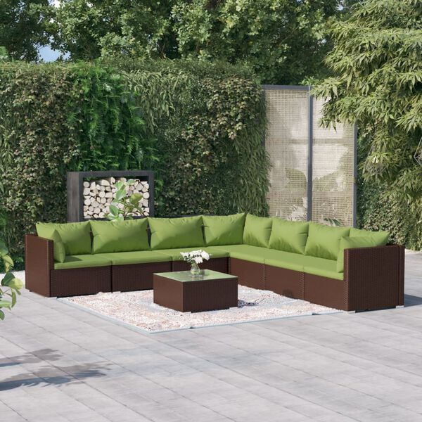 vidaXL 8-tlg. Garten-Lounge-Set mit Kissen Poly Rattan Braun