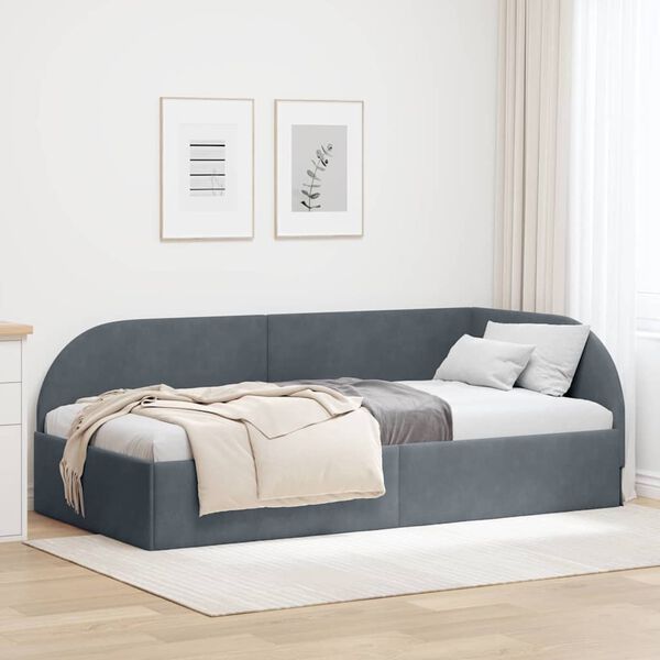 vidaXL Eckbettgestell mit Kopfteil Dunkelgrau 80 cm x 200 cm