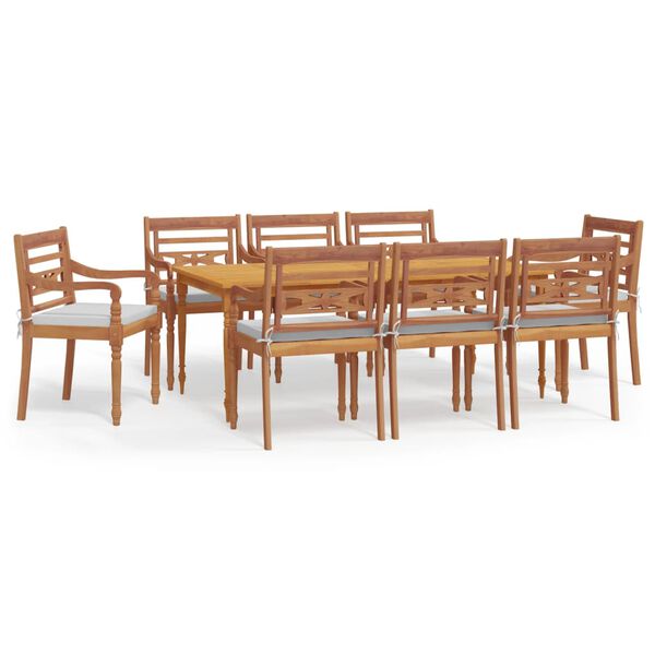 vidaXL 9-tlg. Garten-Essgruppe mit Kissen Massivholz Teak