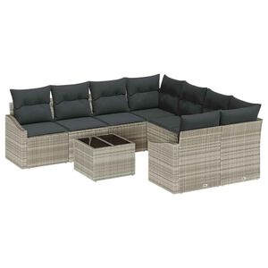 vidaXL Sofa Set 9 stk. Hellgrau und Dunkelgrau Poly-Rattan