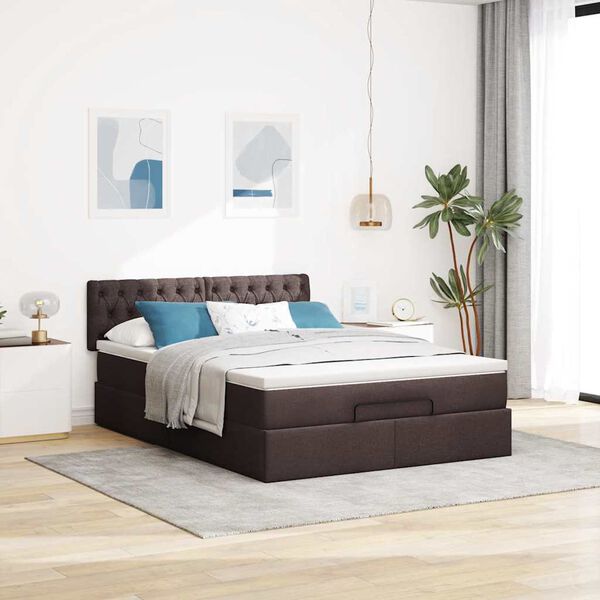 vidaXL Ottoman-Bett mit Matratze Dunkelbraun 140x200 cm Stoff
