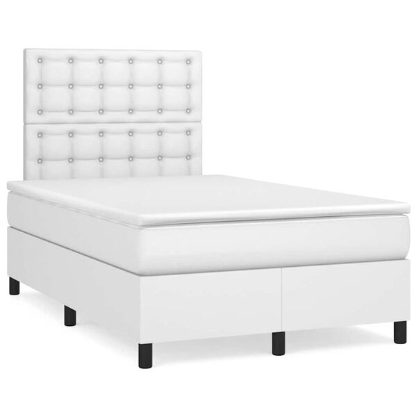 vidaXL Boxspringbett mit Matratze & LED Wei&szlig; 120x190 cm Kunstleder