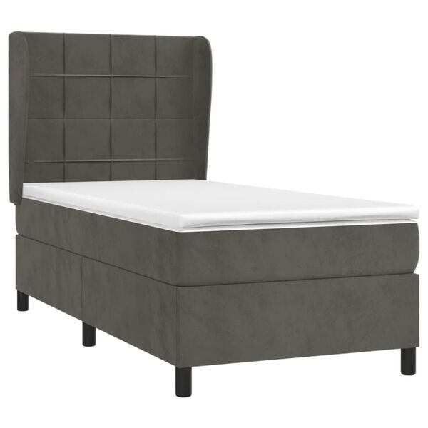 vidaXL Boxspringbett mit Matratze Dunkelgrau 100x200 cm Samt
