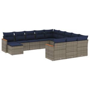 vidaXL 12-teiliges Gartensofa-Set mit Kissen, grau, Polyrattan