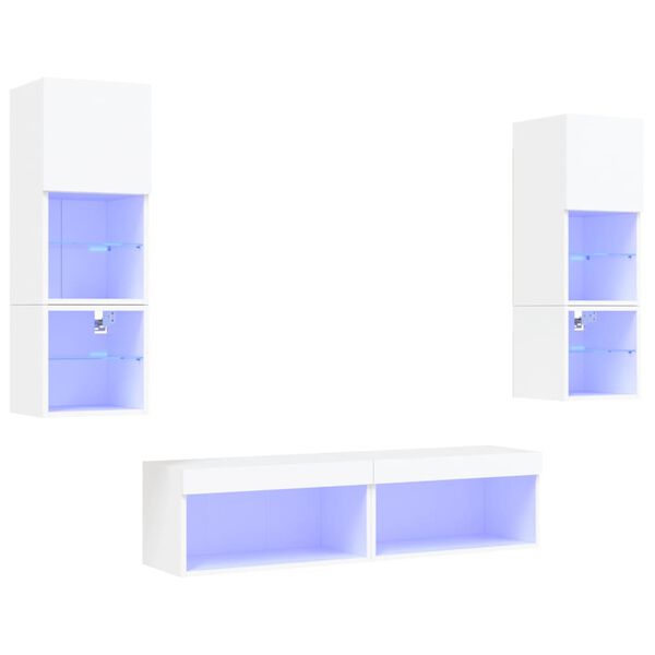 vidaXL 6-tlg. Wohnwand mit LED-Beleuchtung Wei&szlig; Holzwerkstoff