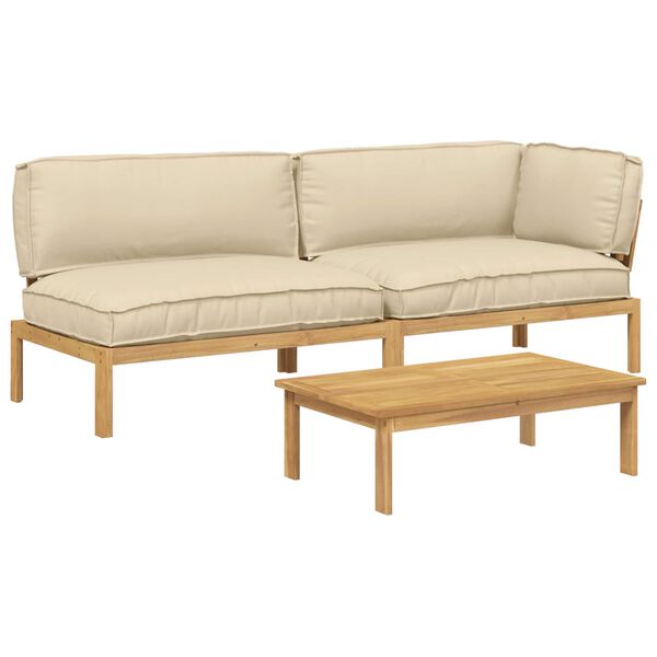 vidaXL Sofa Set mit Kissen Uni 3 pcs Beige Massivholz Akazie